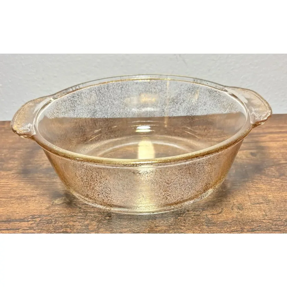 Vintage Fire King Clear Gold Speckled 2Qt Casserole Dish Made in USA